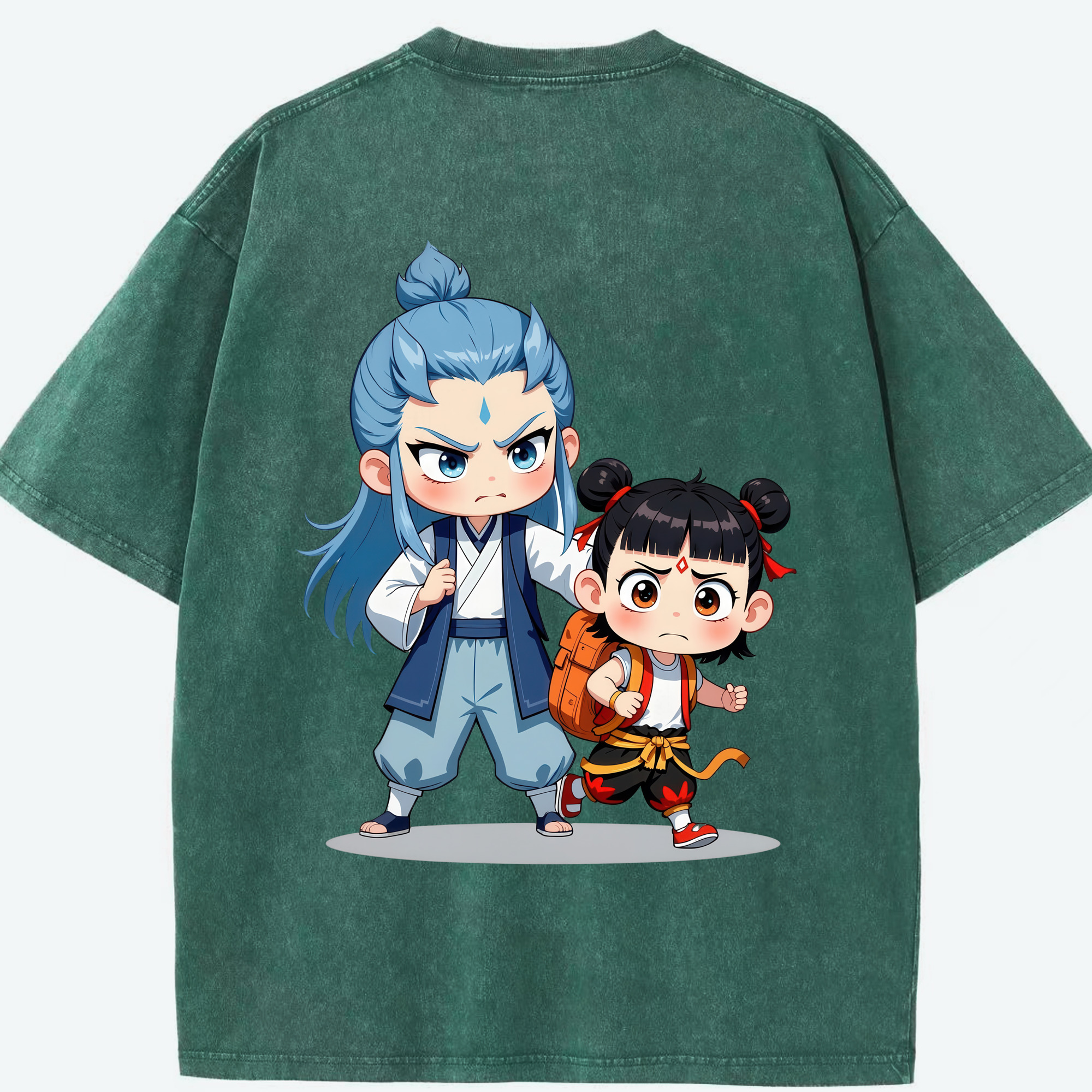 （画像用） Ne Zha 2 ナタ 魔童の大暴れ 綿100% ヴィンテージ風 半袖Tシャツ（背面プリント）